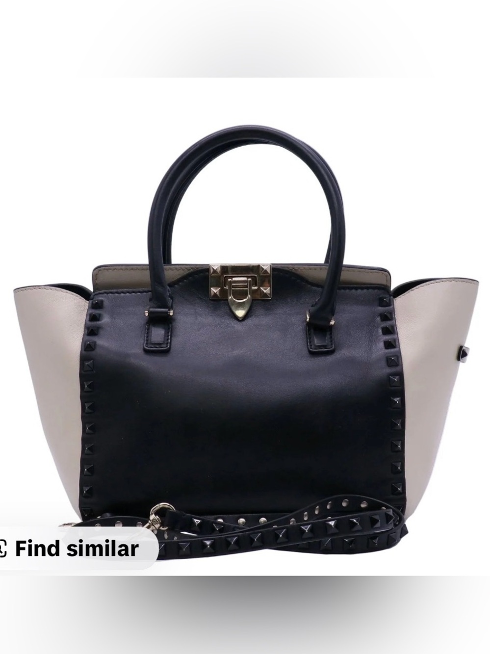 Valentino Rock-stud Two-Tone Black & Cream Studded Satchel Handbag